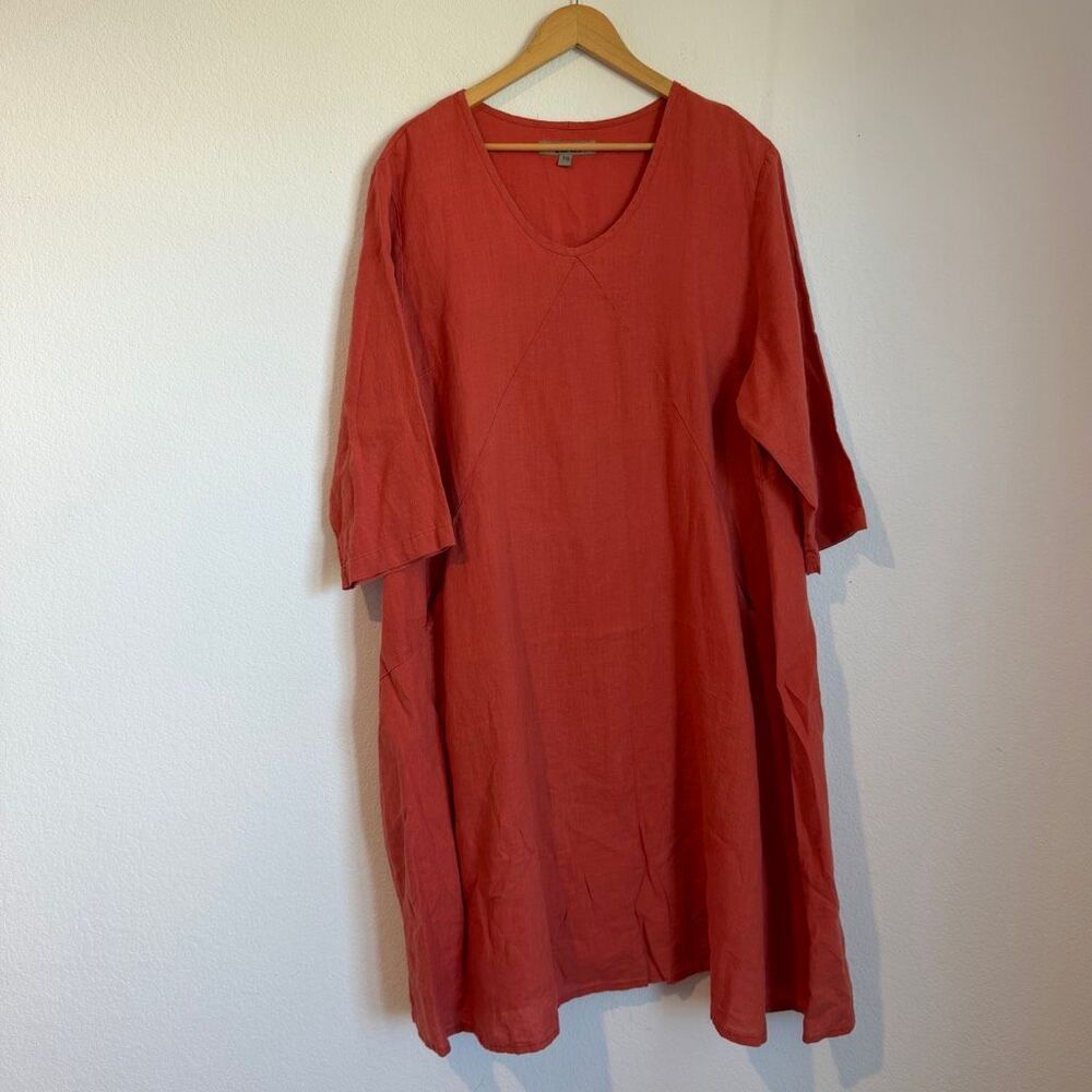 Flax Linen 3/4 Sleeve Shift Slip Mini Tunic Dress Women's Size 1G 1X